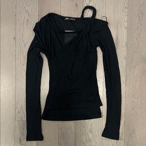 Zara Black Asymmetrical Long Sleeve Top WT SZ XS/S Stretchy